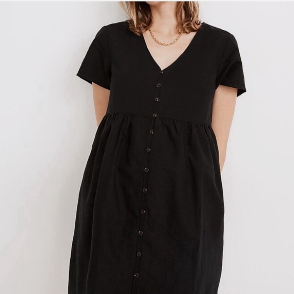 Madewell Black Linen Blend Button-Down Dress